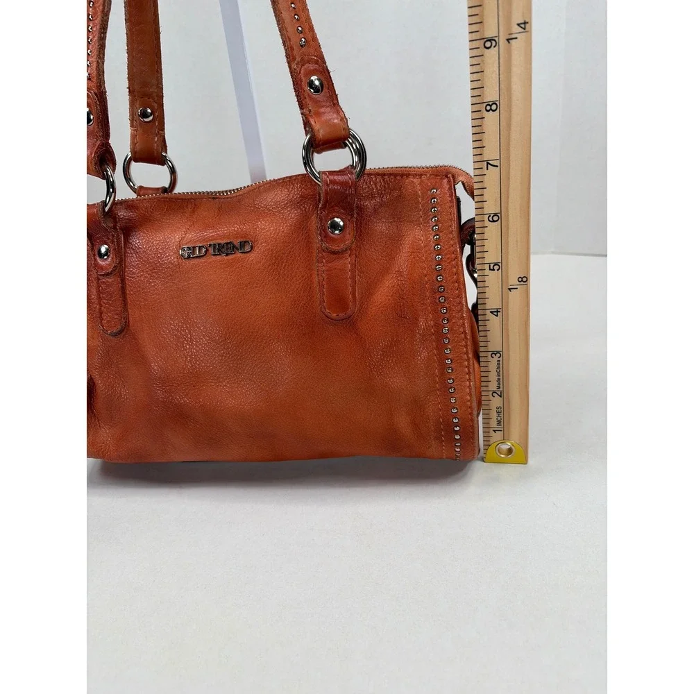 Old Trend Burnt Orange Leather Satchel Crossbody Shoulder Bag with Stud Details